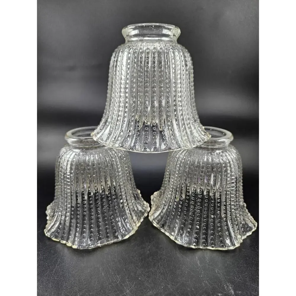 Vintage Hobnail Ribbed Glass Lamp Shades Vanity Sconce Set of 3 Repurpose Trend